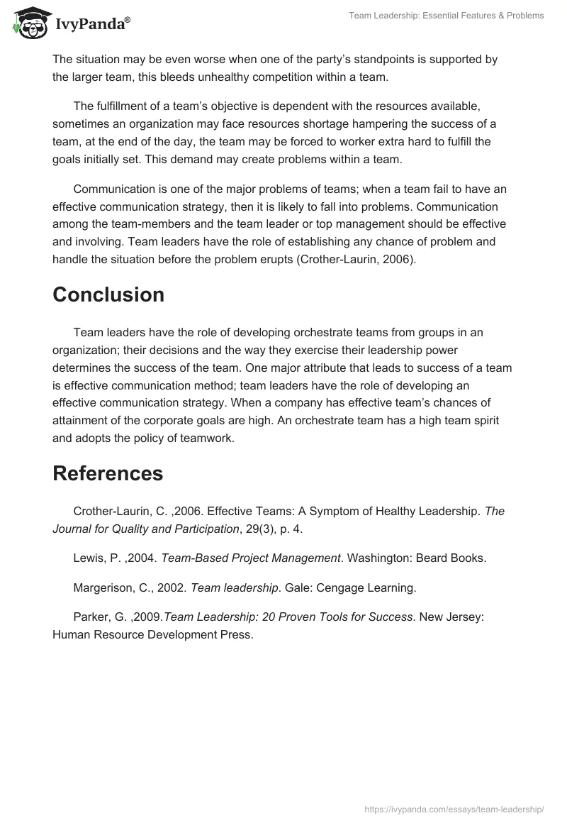 Team Leadership: Essential Features & Problems. Page 5
