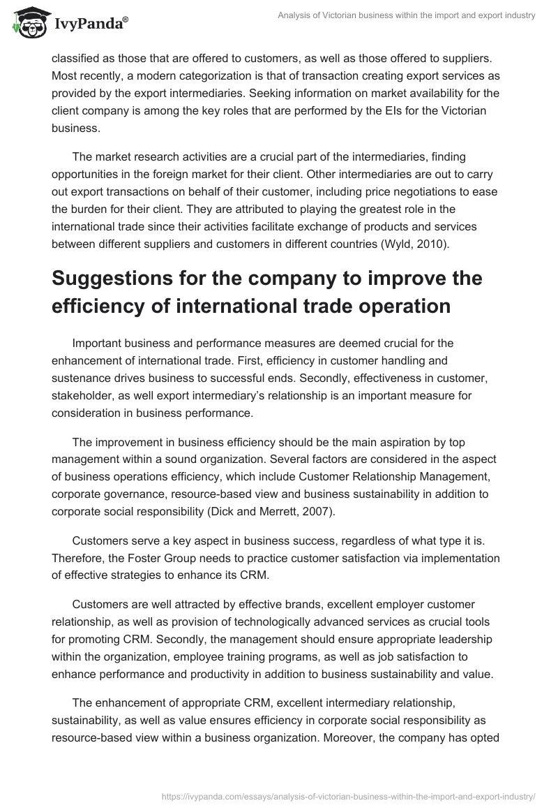 Analysis of Victorian business within the import and export industry. Page 4