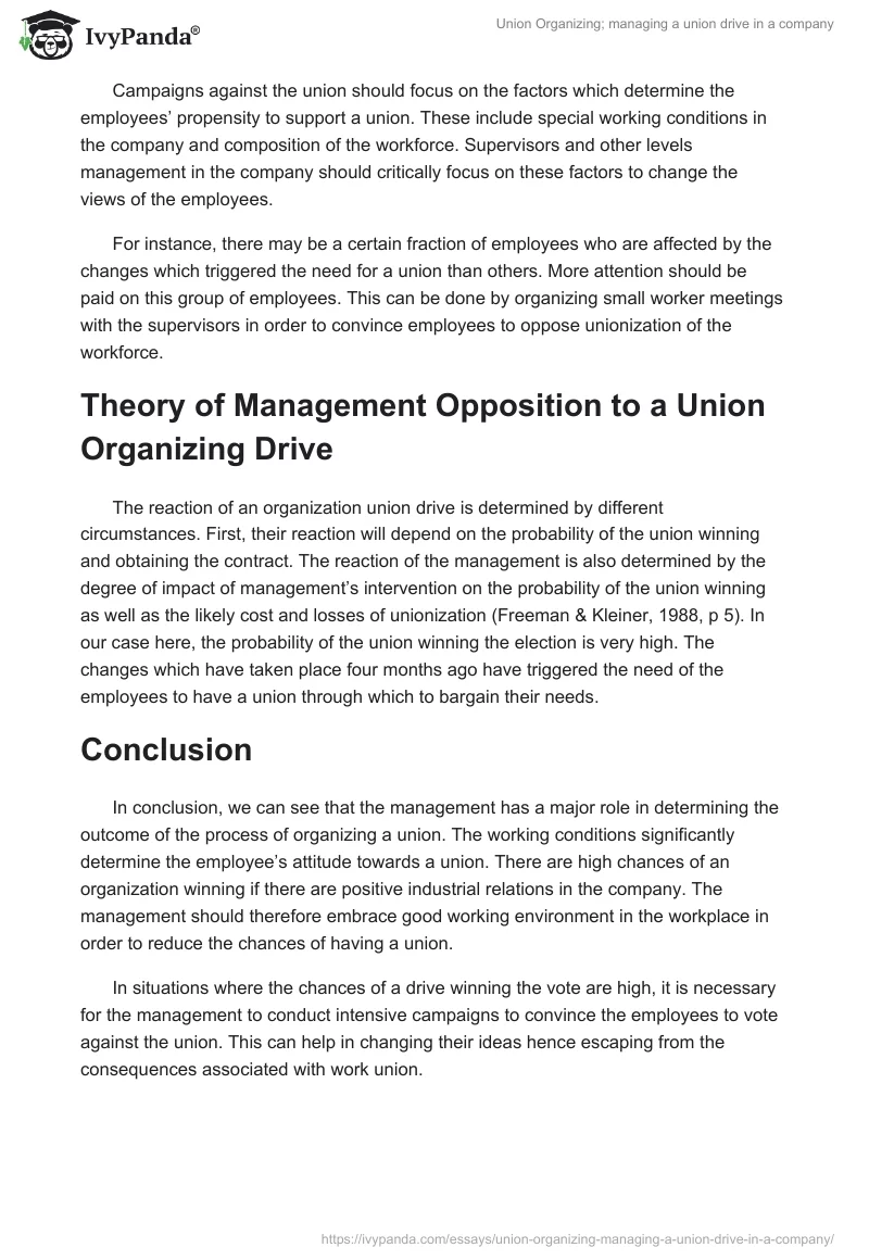 Union Organizing; managing a union drive in a company. Page 4