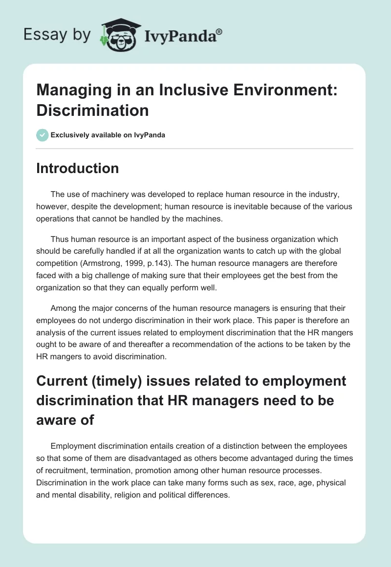 Managing in an Inclusive Environment: Discrimination. Page 1