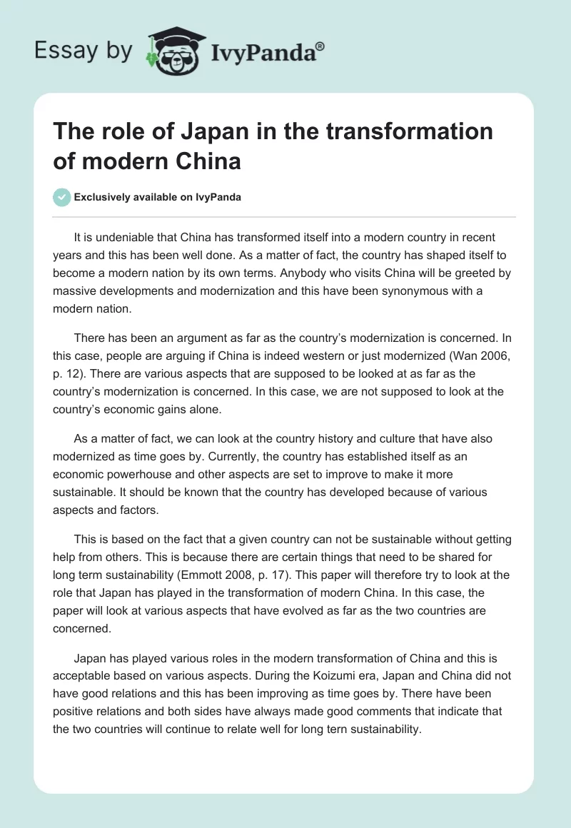 The Role of Japan in the Transformation of Modern China. Page 1