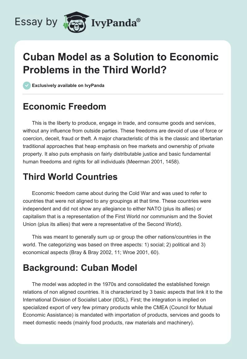 Cuban Model as a Solution to Economic Problems in the Third World?. Page 1