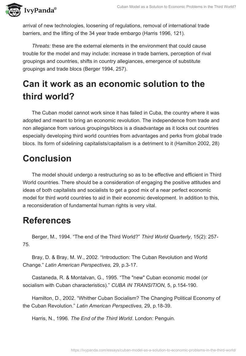 Cuban Model as a Solution to Economic Problems in the Third World?. Page 3