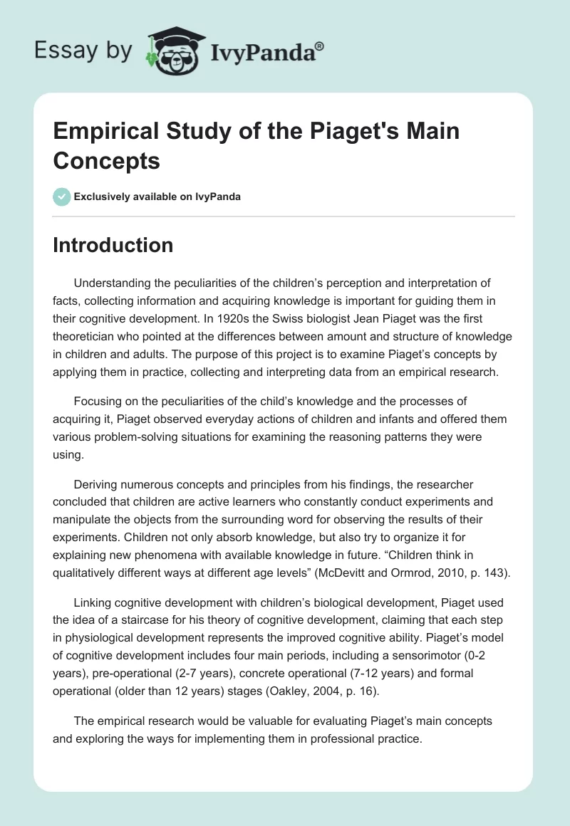 Empirical Study of the Piaget's Main Concepts. Page 1