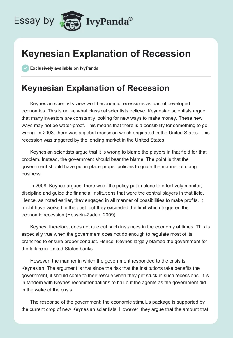 Keynesian Explanation of Recession. Page 1