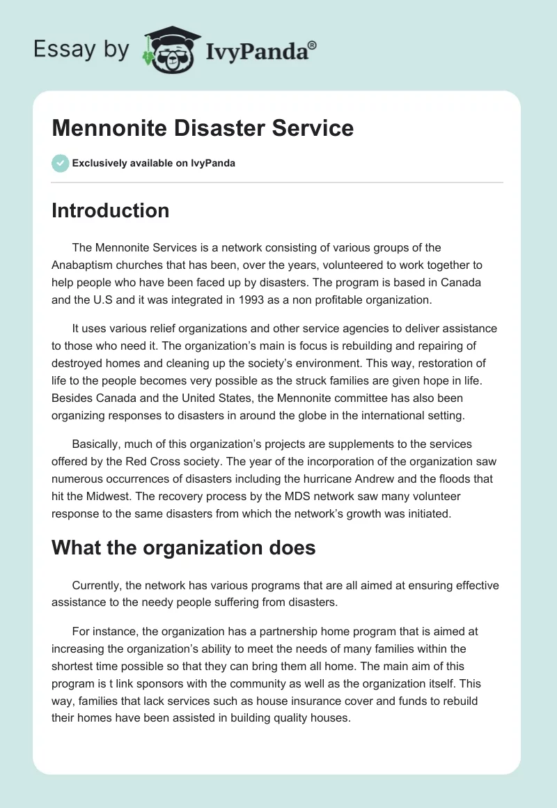 Mennonite Disaster Service. Page 1