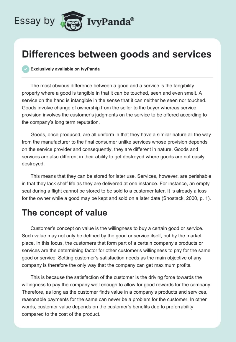 Differences between goods and services. Page 1