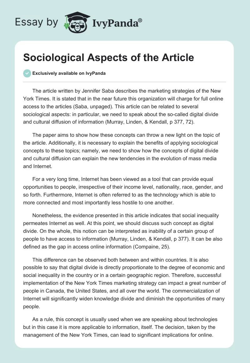 Sociological Aspects of the Article. Page 1