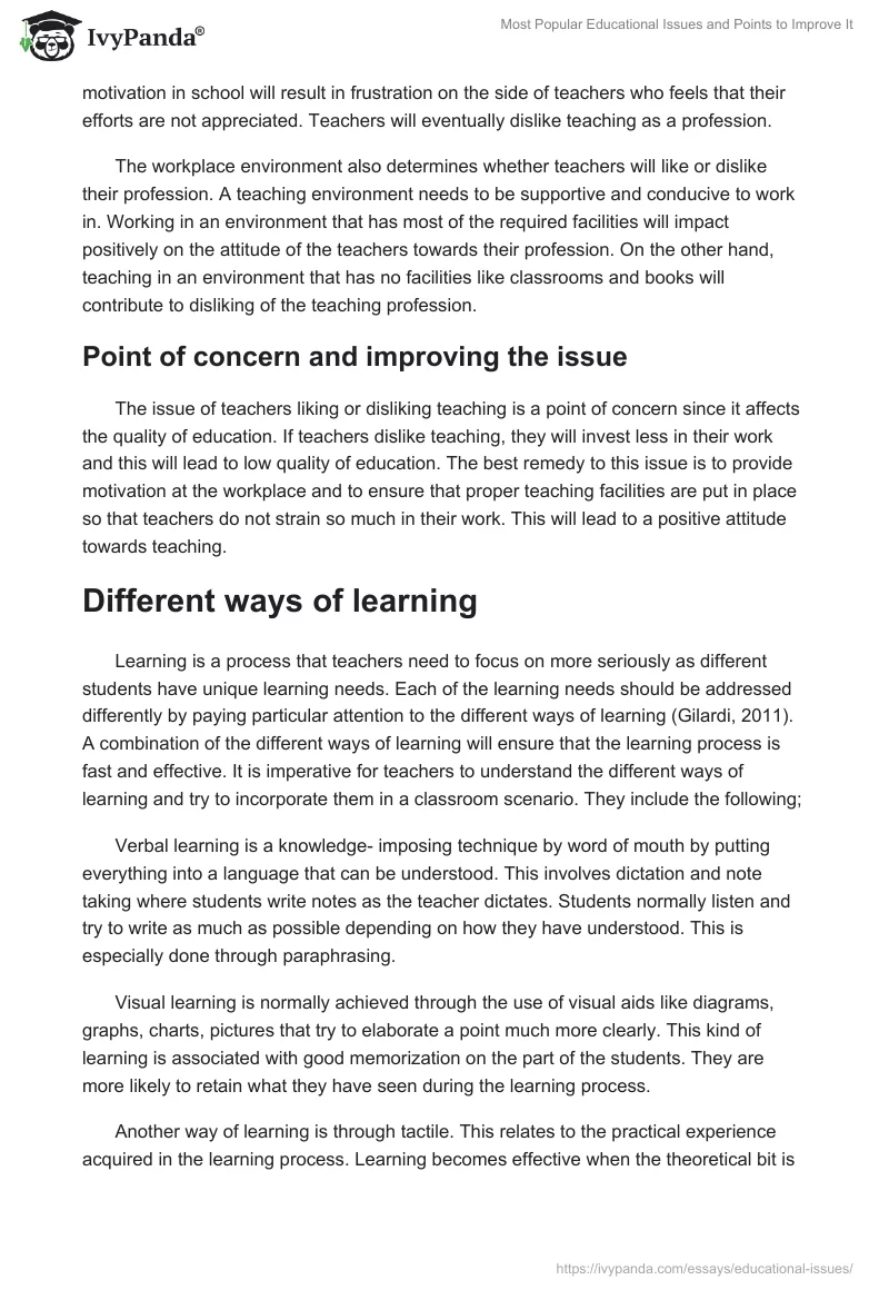 Most Popular Educational Issues and Points to Improve It. Page 2