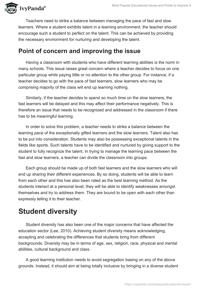 Most Popular Educational Issues and Points to Improve It. Page 4