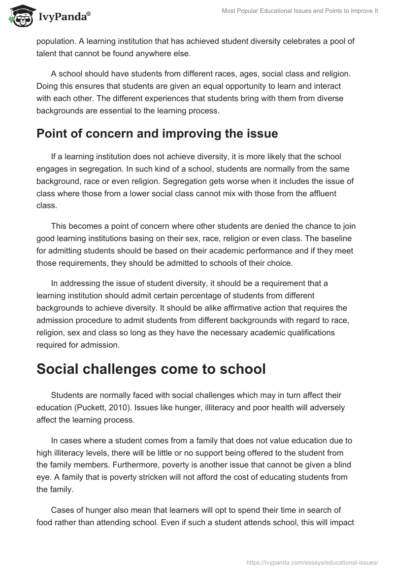 Most Popular Educational Issues and Points to Improve It. Page 5
