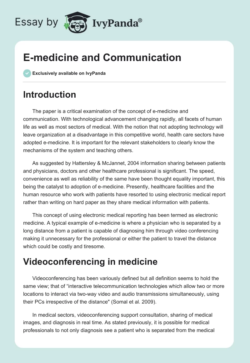 E-medicine and Communication. Page 1