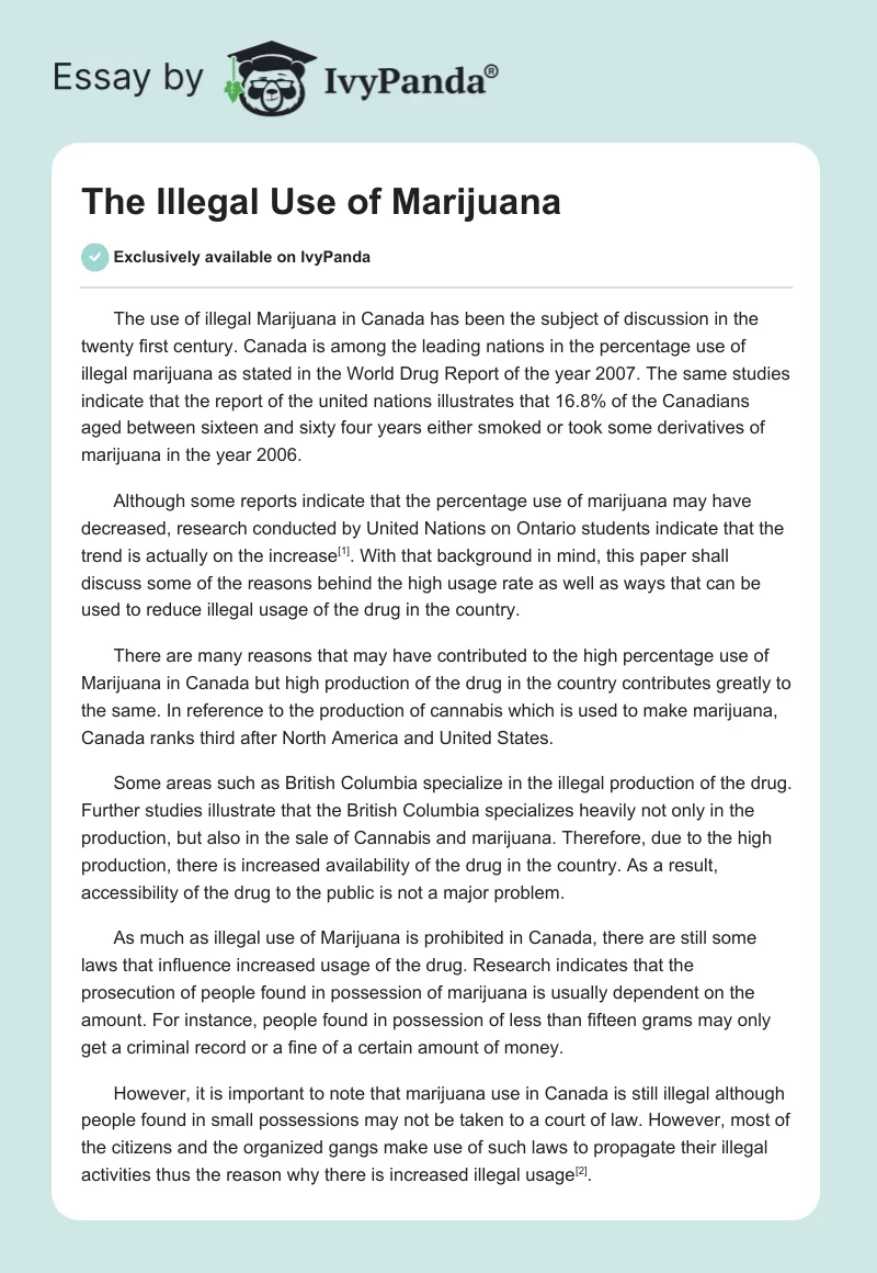 The Illegal Use of Marijuana. Page 1
