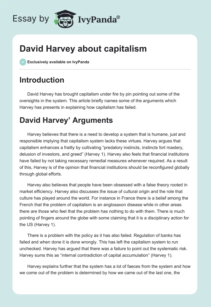 David Harvey About Capitalism. Page 1