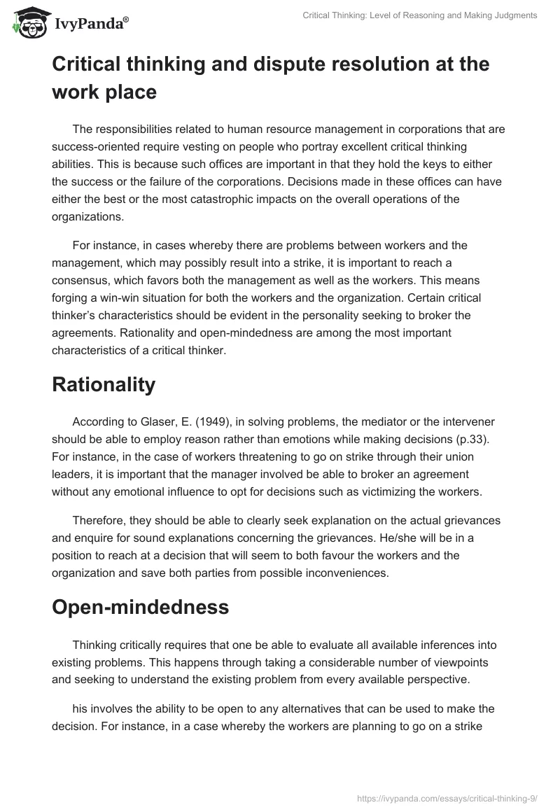 Critical Thinking: Level of Reasoning and Making Judgments. Page 2