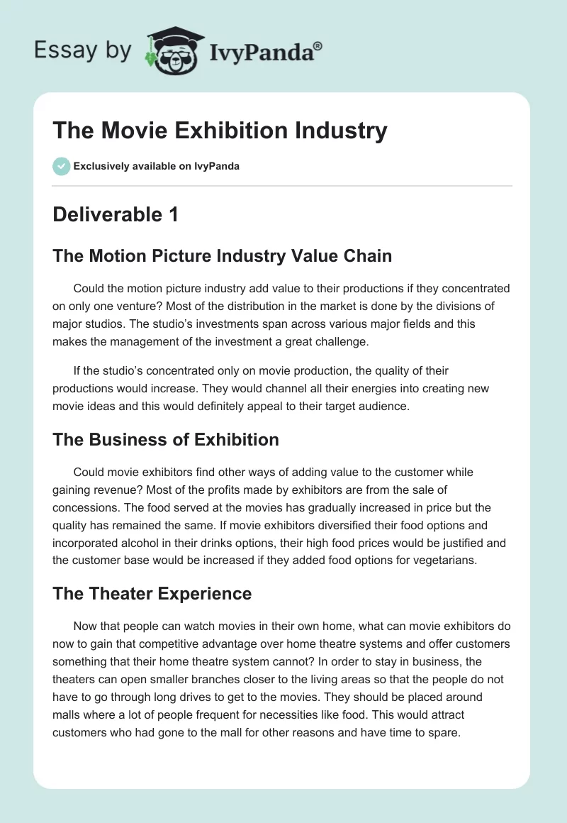 The Movie Exhibition Industry. Page 1