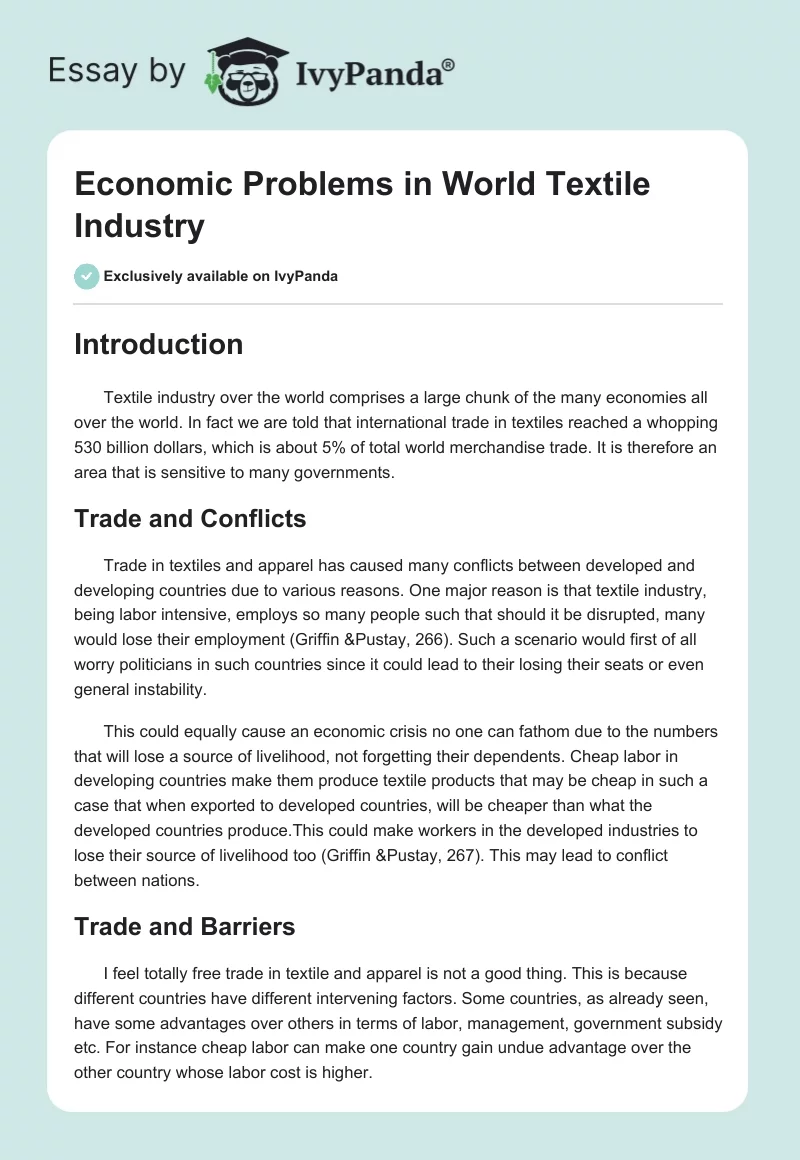 Economic Problems in World Textile Industry. Page 1