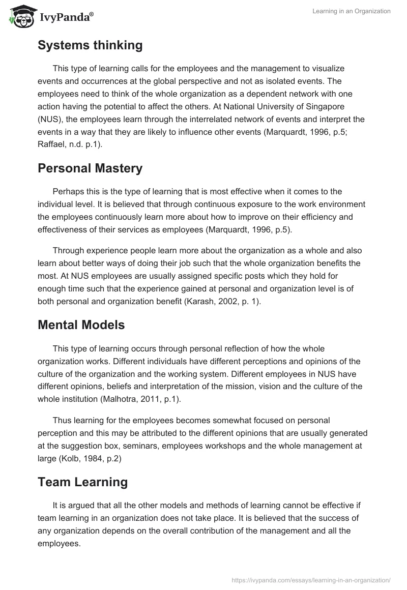 Learning in an Organization. Page 2