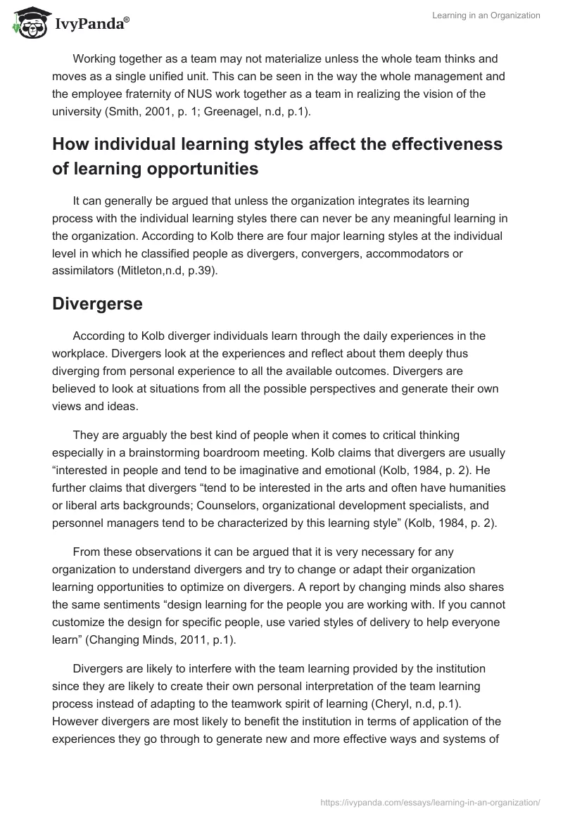 Learning in an Organization. Page 3