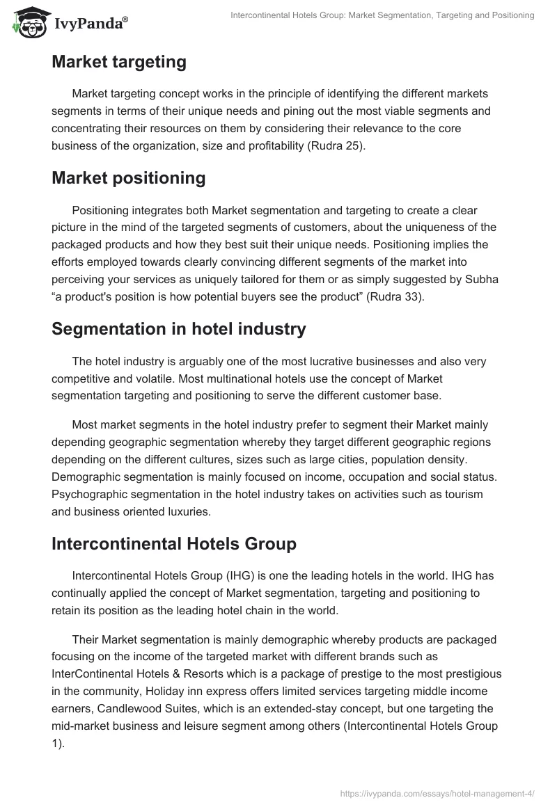 Intercontinental Hotels Group: Market Segmentation, Targeting and Positioning. Page 2