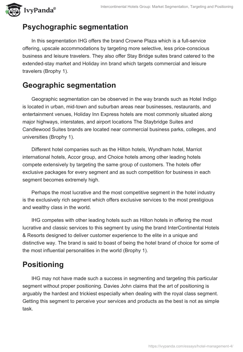 Intercontinental Hotels Group: Market Segmentation, Targeting and Positioning. Page 3