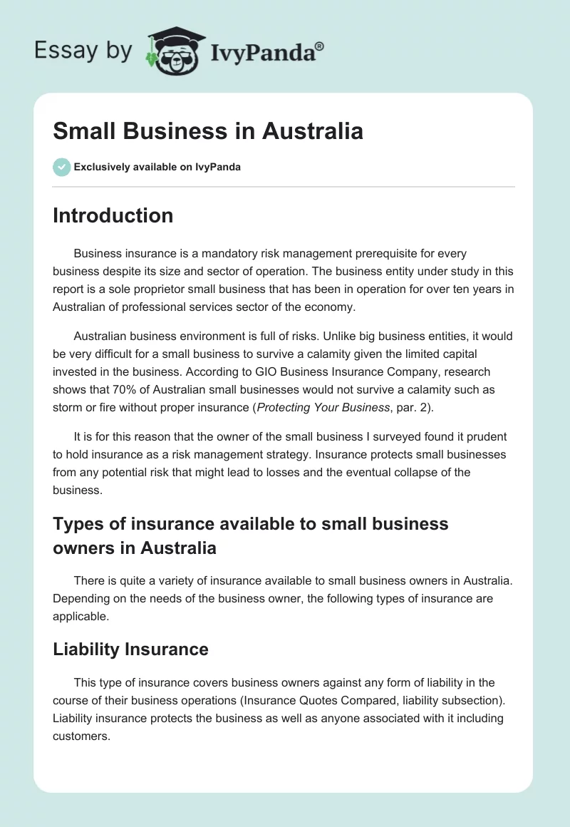 Small Business in Australia. Page 1