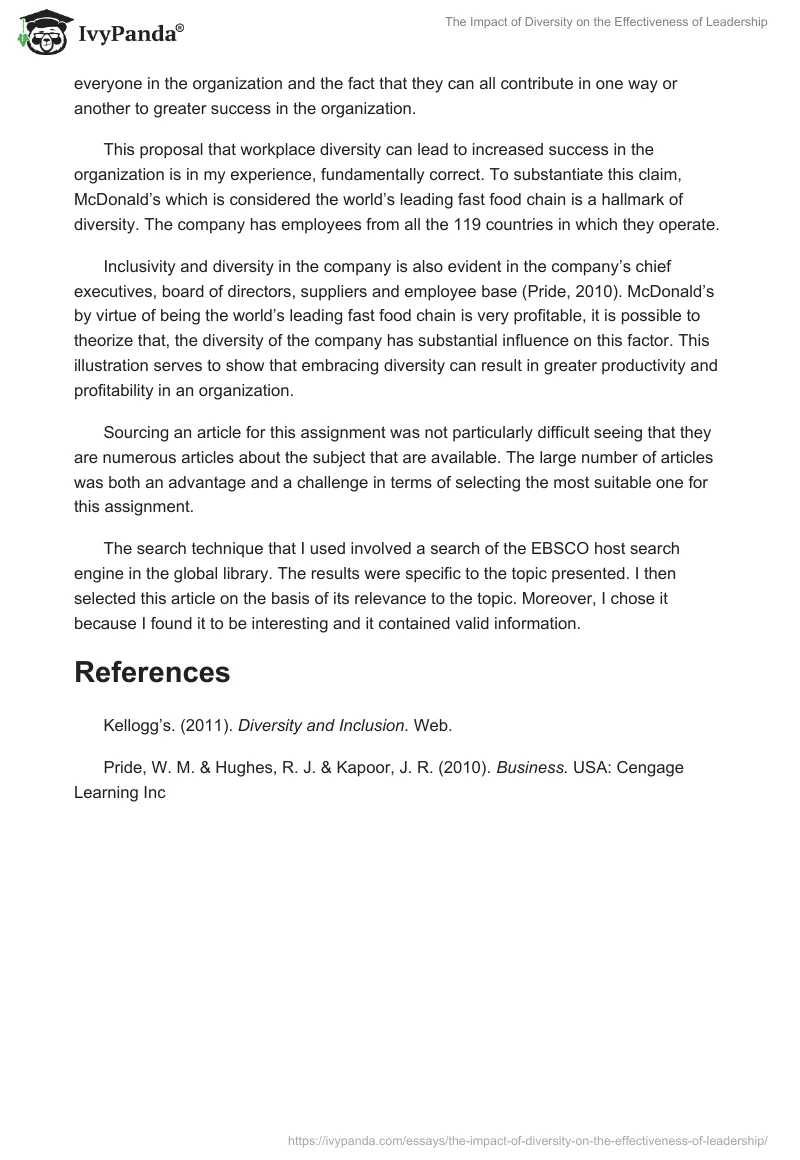 The Impact of Diversity on the Effectiveness of Leadership. Page 2