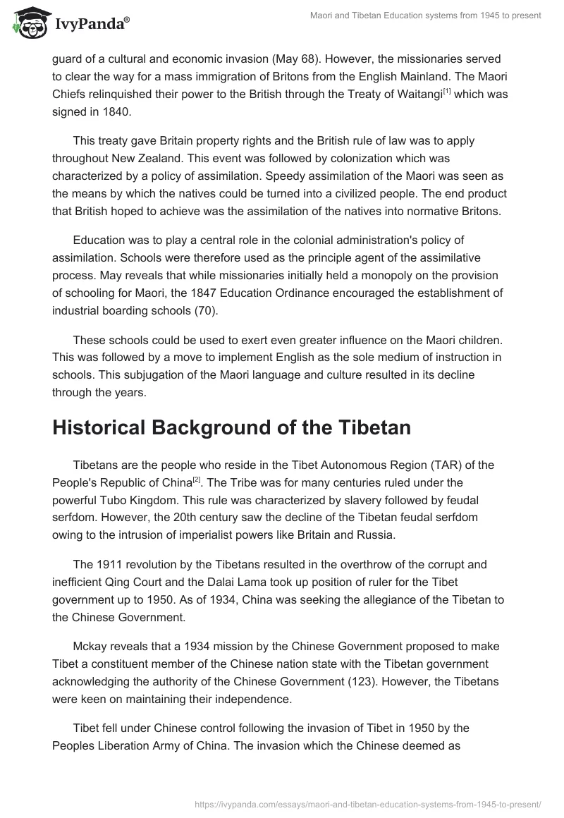 Maori and Tibetan Education systems from 1945 to present. Page 2