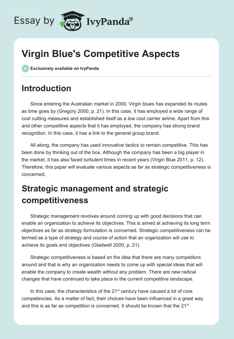 Virgin Blue's Competitive Aspects. Page 1