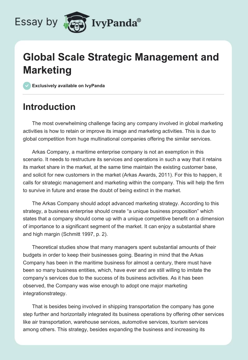 Global Scale Strategic Management and Marketing. Page 1