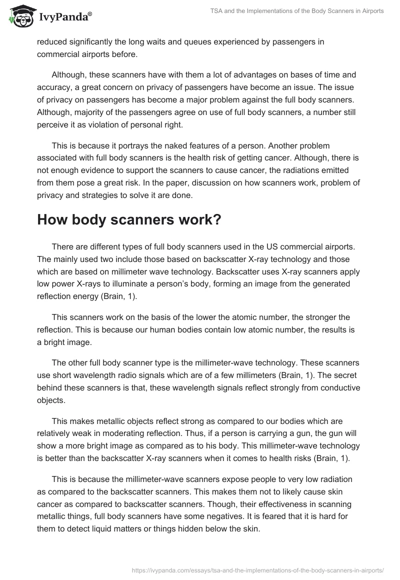 TSA and the Implementations of the Body Scanners in Airports. Page 2