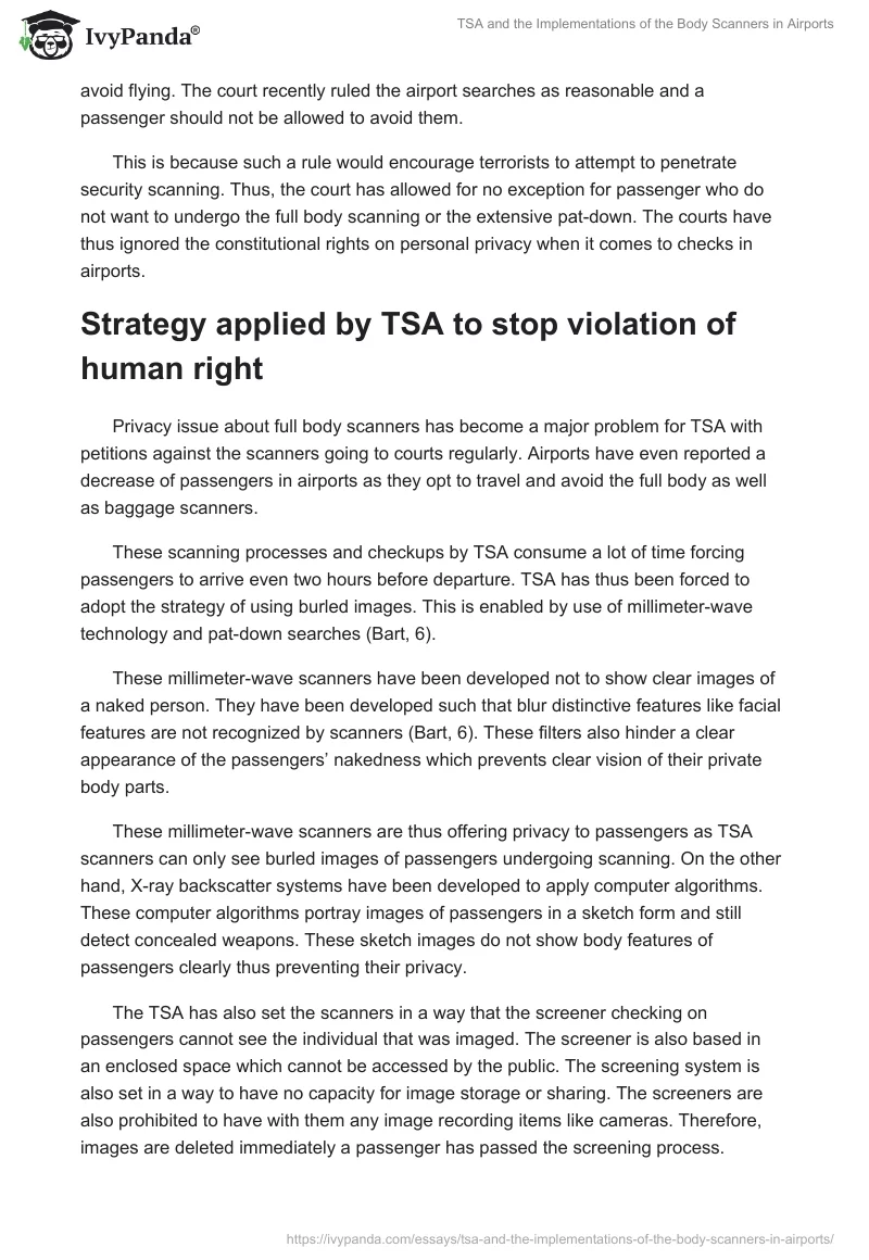 TSA and the Implementations of the Body Scanners in Airports. Page 4