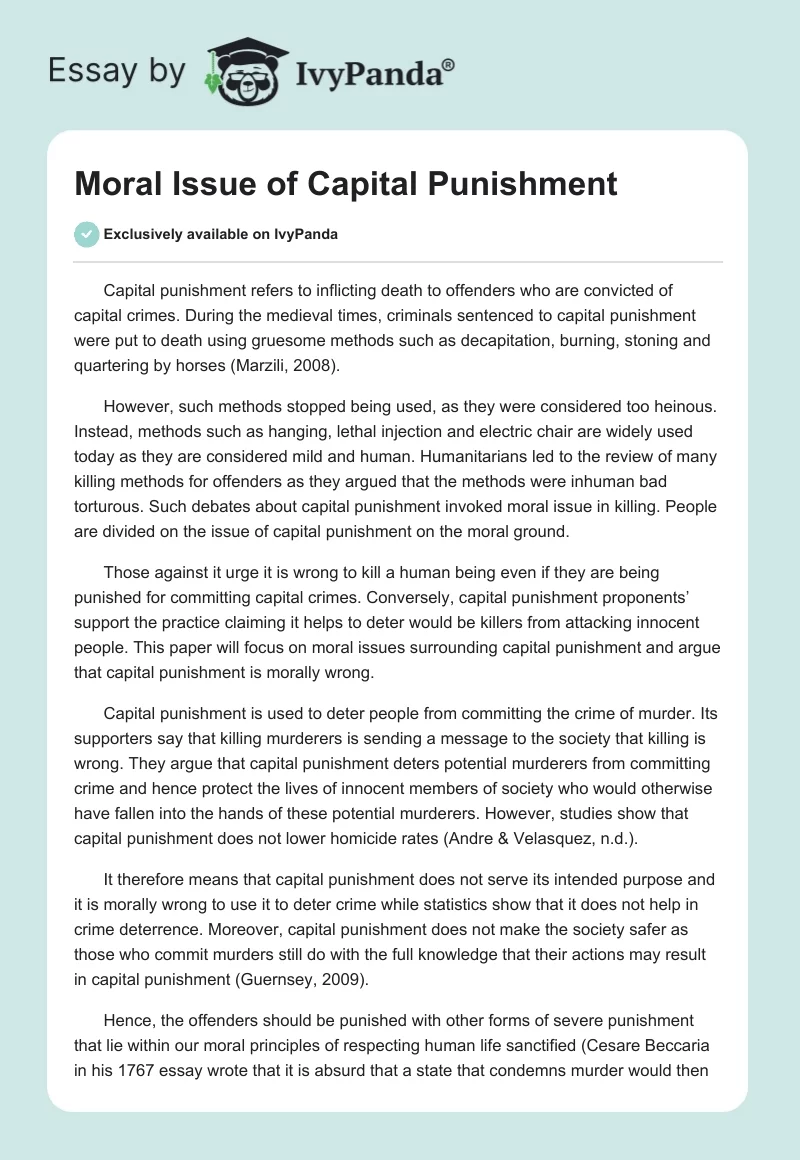Moral Issue of Capital Punishment. Page 1