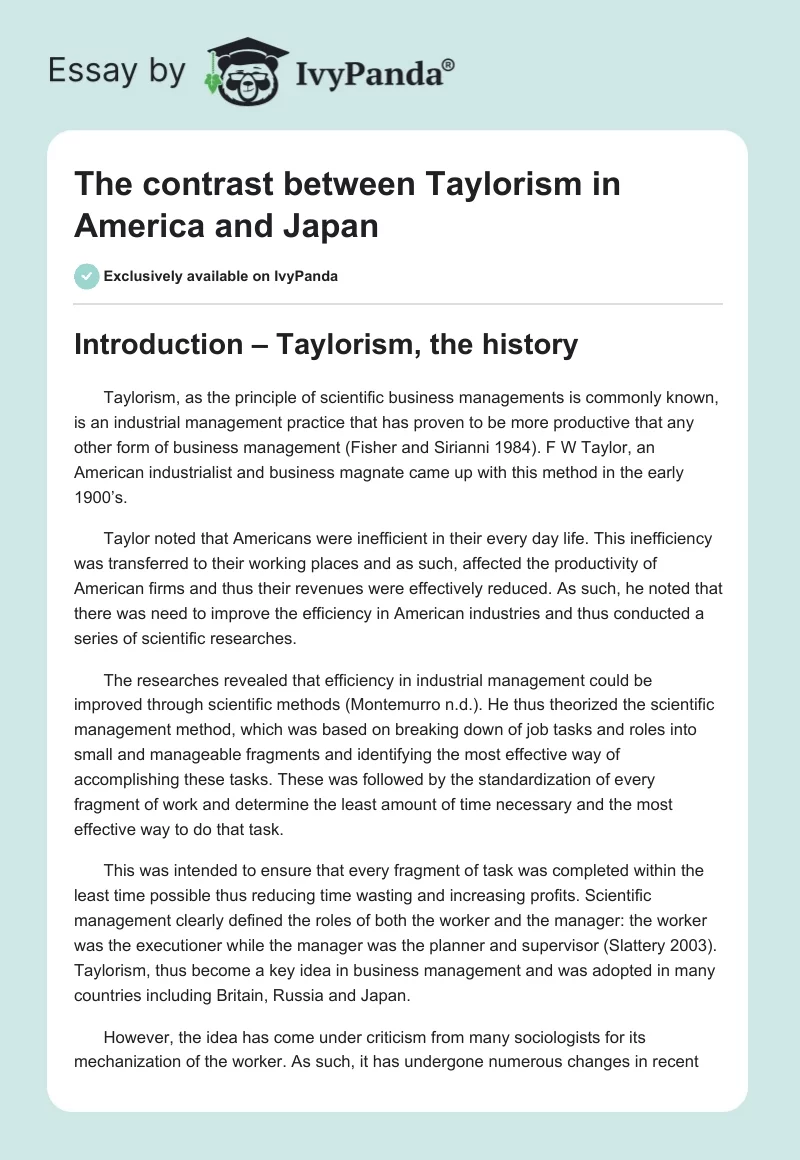 The contrast between Taylorism in America and Japan. Page 1