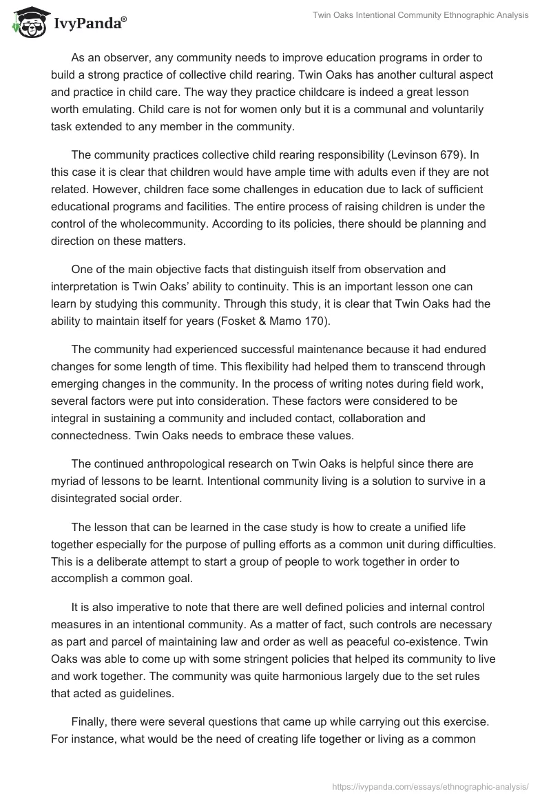 Twin Oaks Intentional Community Ethnographic Analysis. Page 2