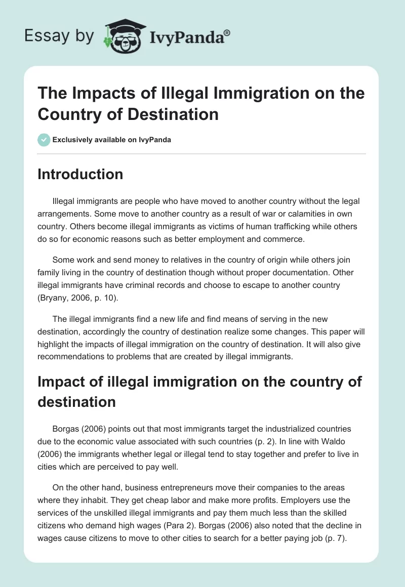 The Impacts of Illegal Immigration on the Country of Destination. Page 1