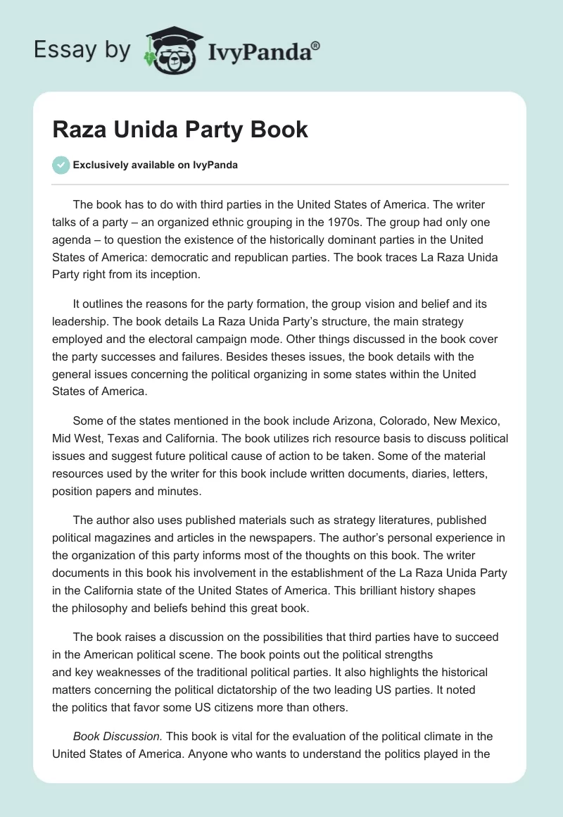 Raza Unida Party Book. Page 1