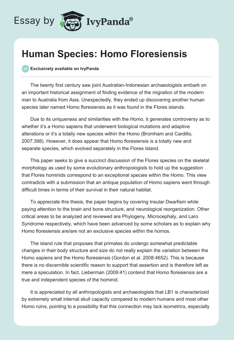 Human Species: Homo Floresiensis. Page 1