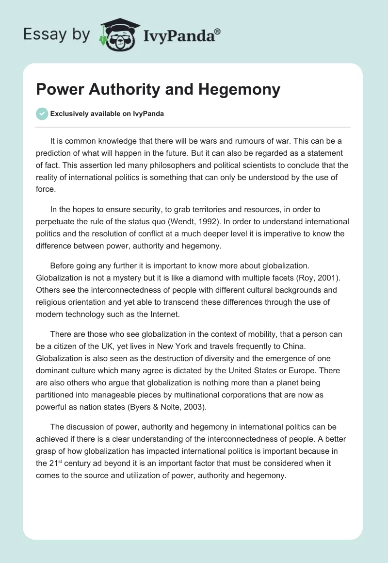 Power Authority and Hegemony. Page 1