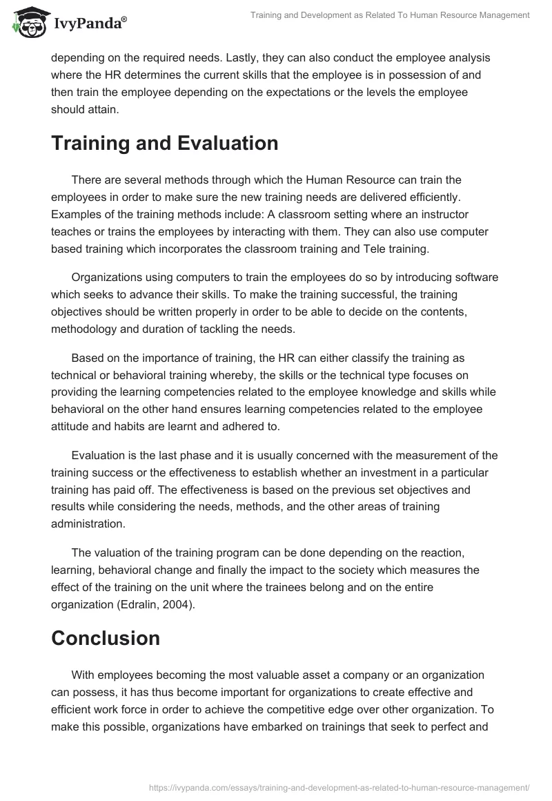 Training and Development as Related To Human Resource Management. Page 2