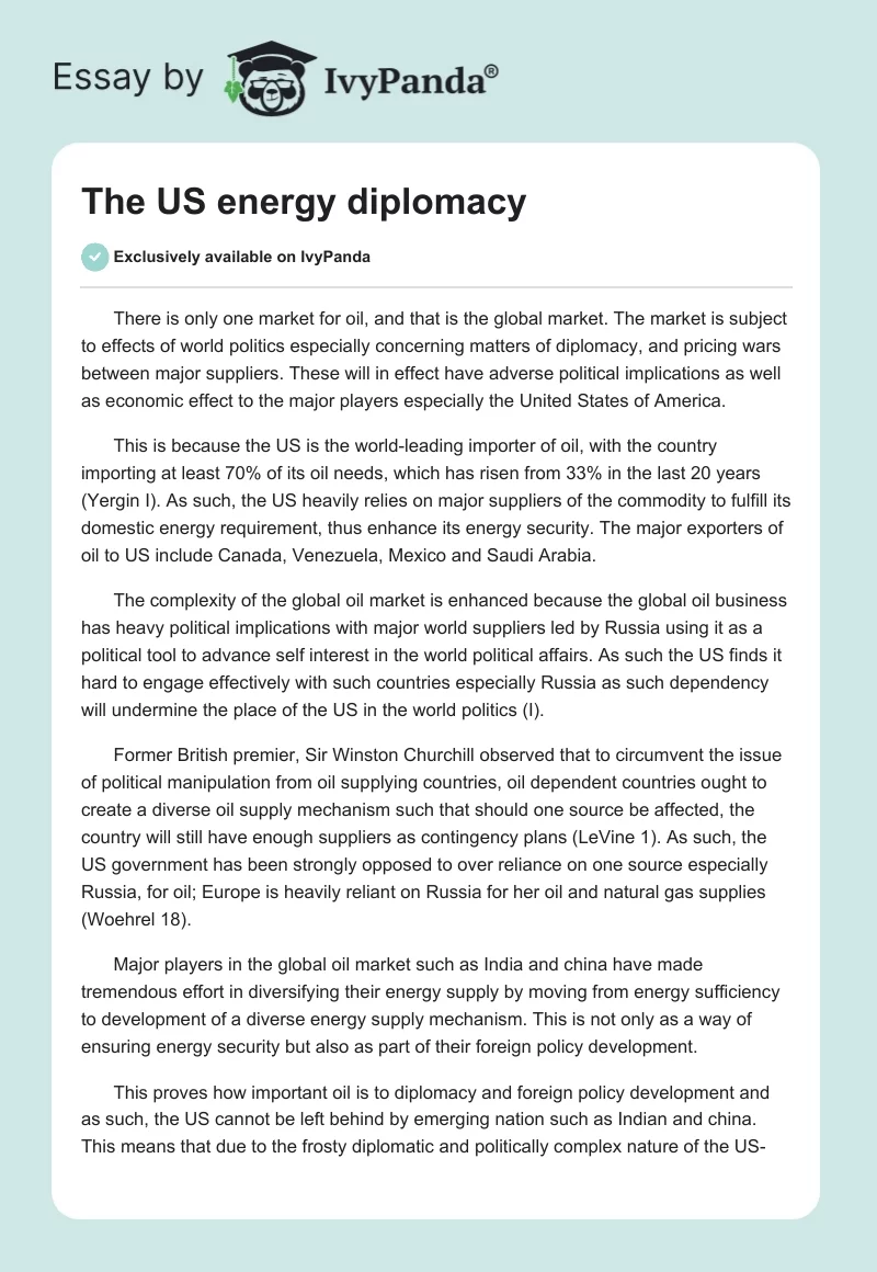 The US energy diplomacy. Page 1