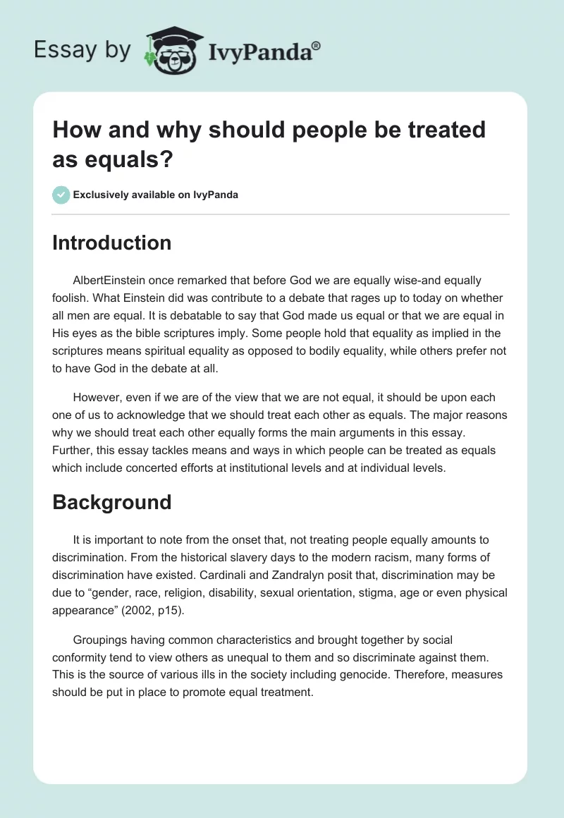 How and why should people be treated as equals?. Page 1