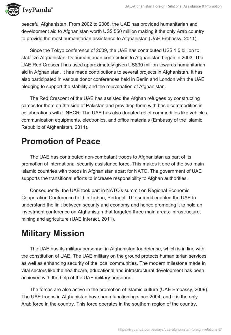UAE-Afghanistan Foreign Relations, Assistance & Promotion. Page 2
