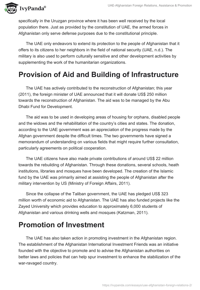 UAE-Afghanistan Foreign Relations, Assistance & Promotion. Page 3