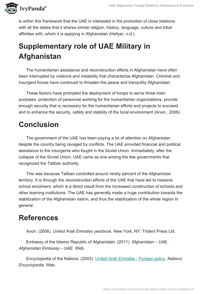 UAE-Afghanistan Foreign Relations, Assistance & Promotion. Page 5