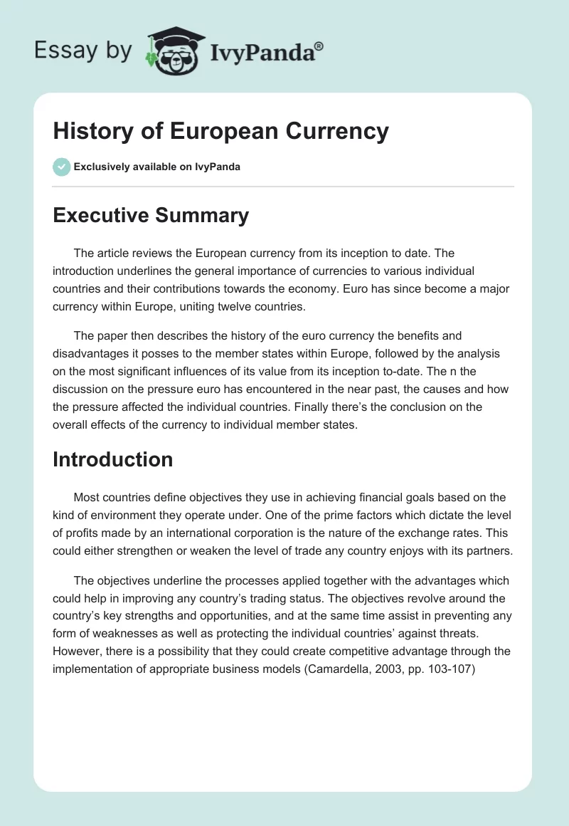 History of European Currency. Page 1