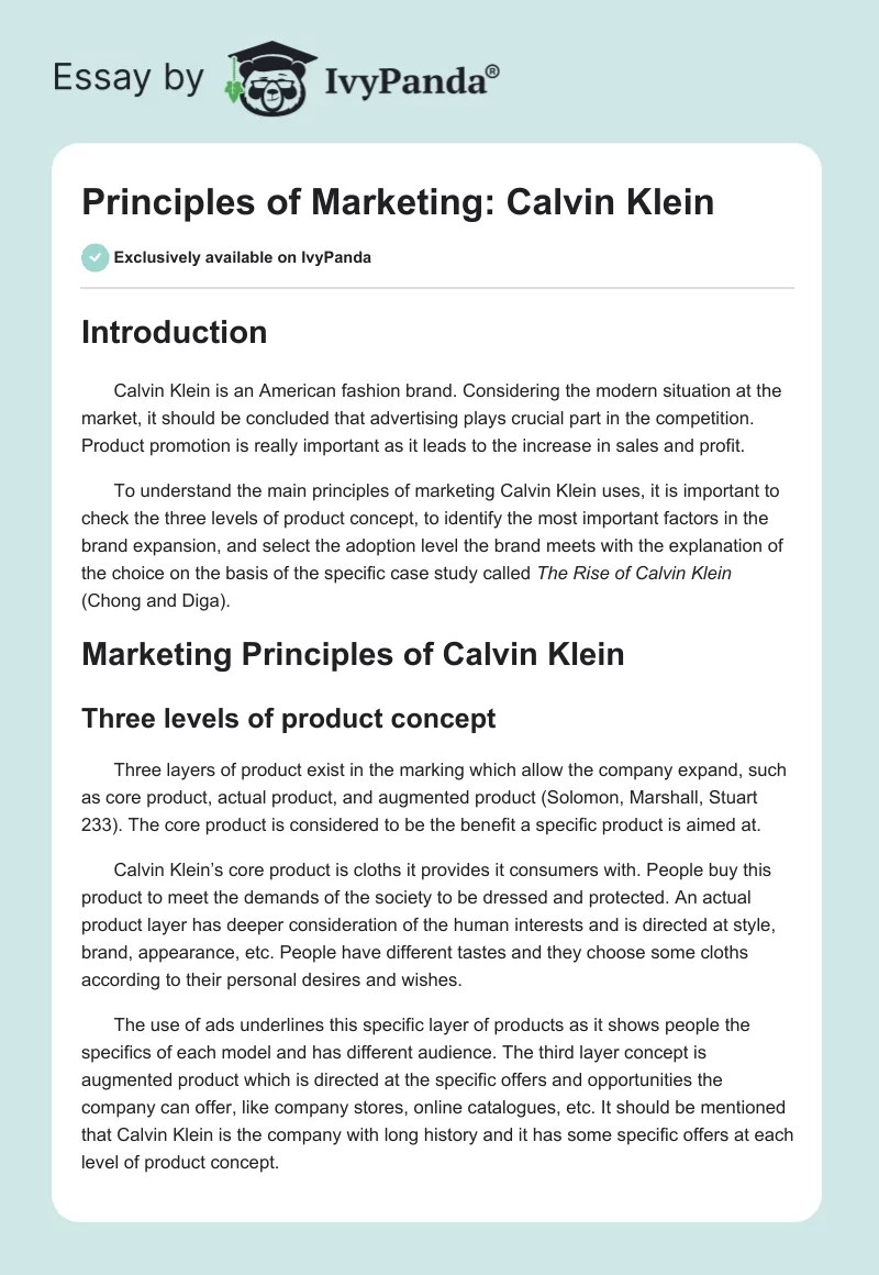 Principles of Marketing: Calvin Klein. Page 1