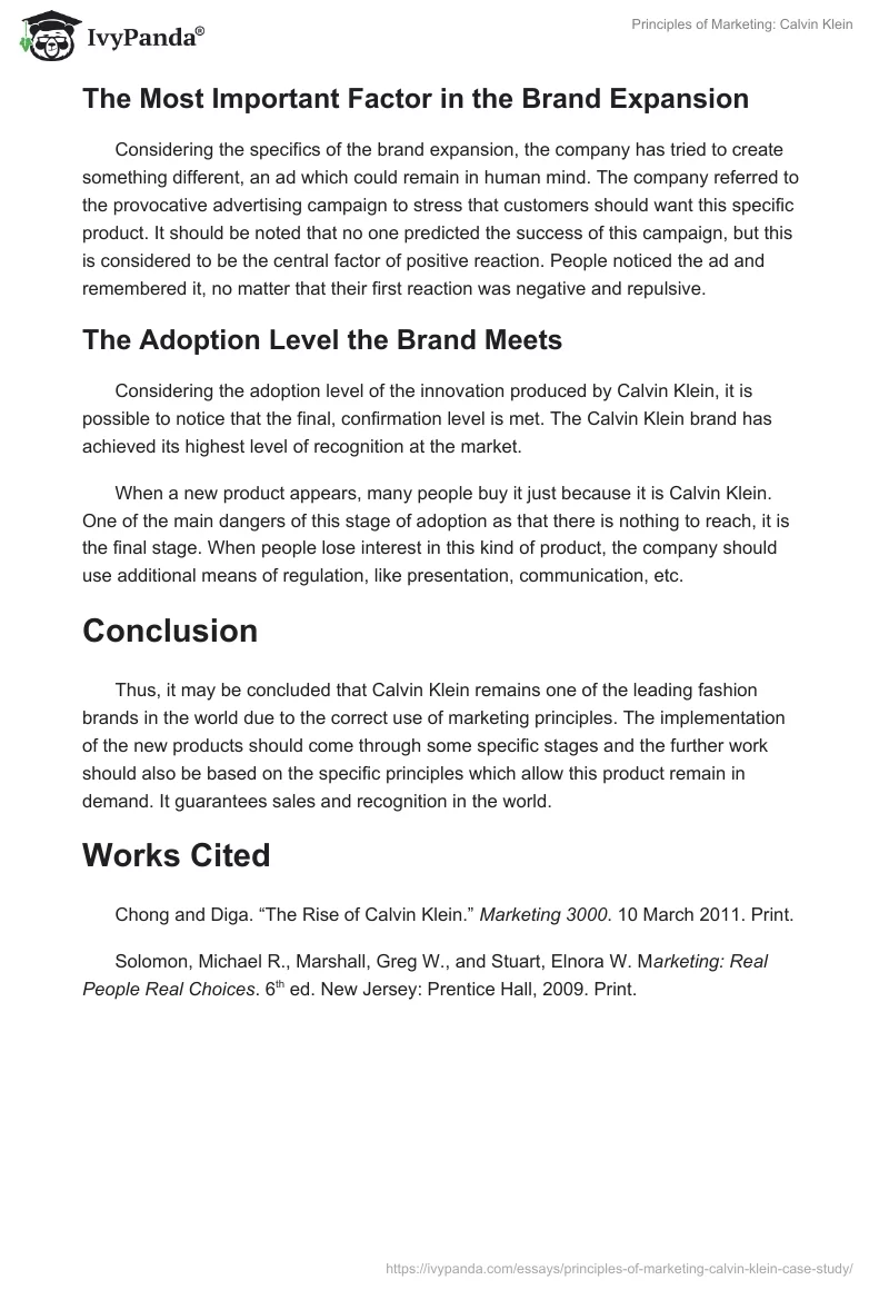 Principles of Marketing: Calvin Klein. Page 2