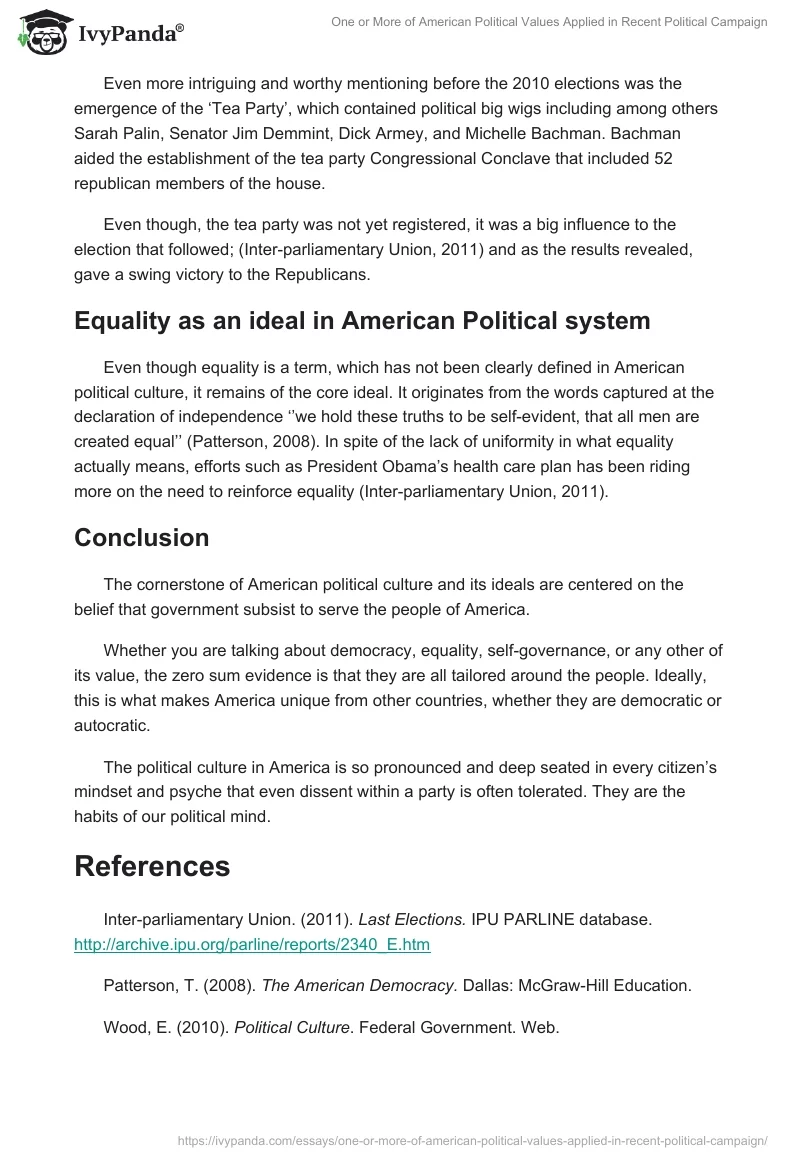 One or More of American Political Values Applied in Recent Political Campaign. Page 4