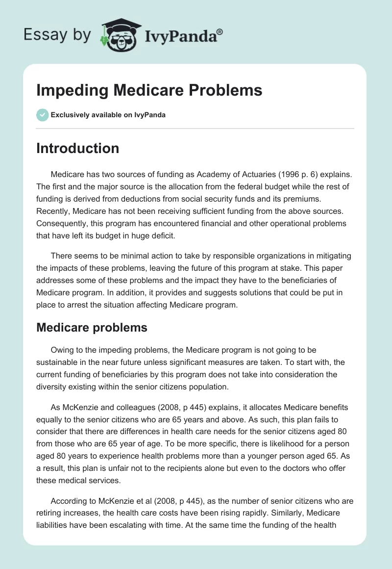 Impeding Medicare Problems. Page 1